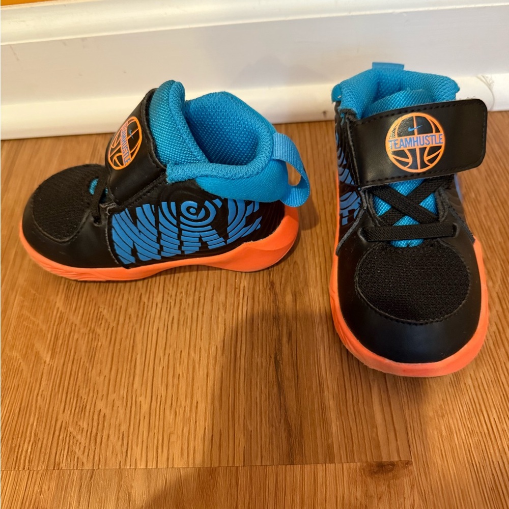 Nike Black and Orange High-Top Sneakers with Velcro Strap